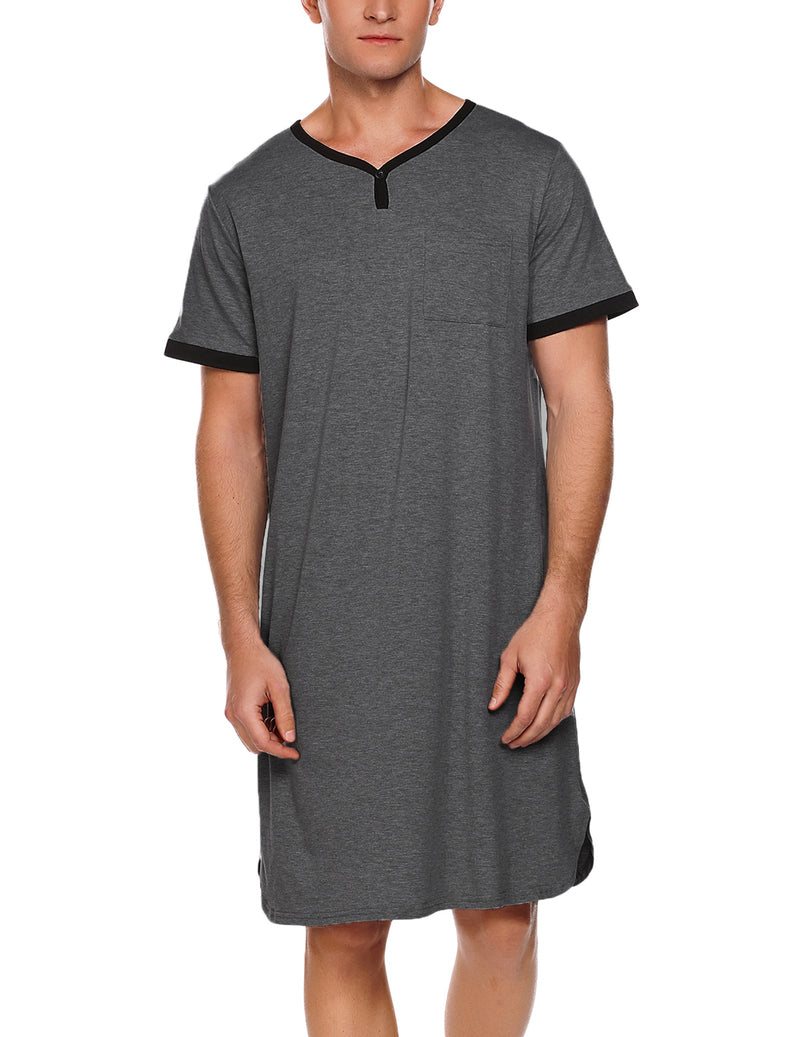 Ekouaer Men's Big & Tall Short Sleeve Henley Sleep Shirt