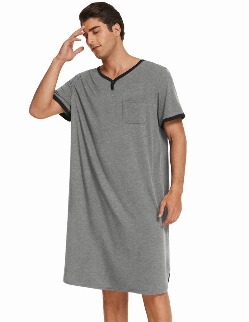 Ekouaer Men's Big & Tall Short Sleeve Henley Sleep Shirt