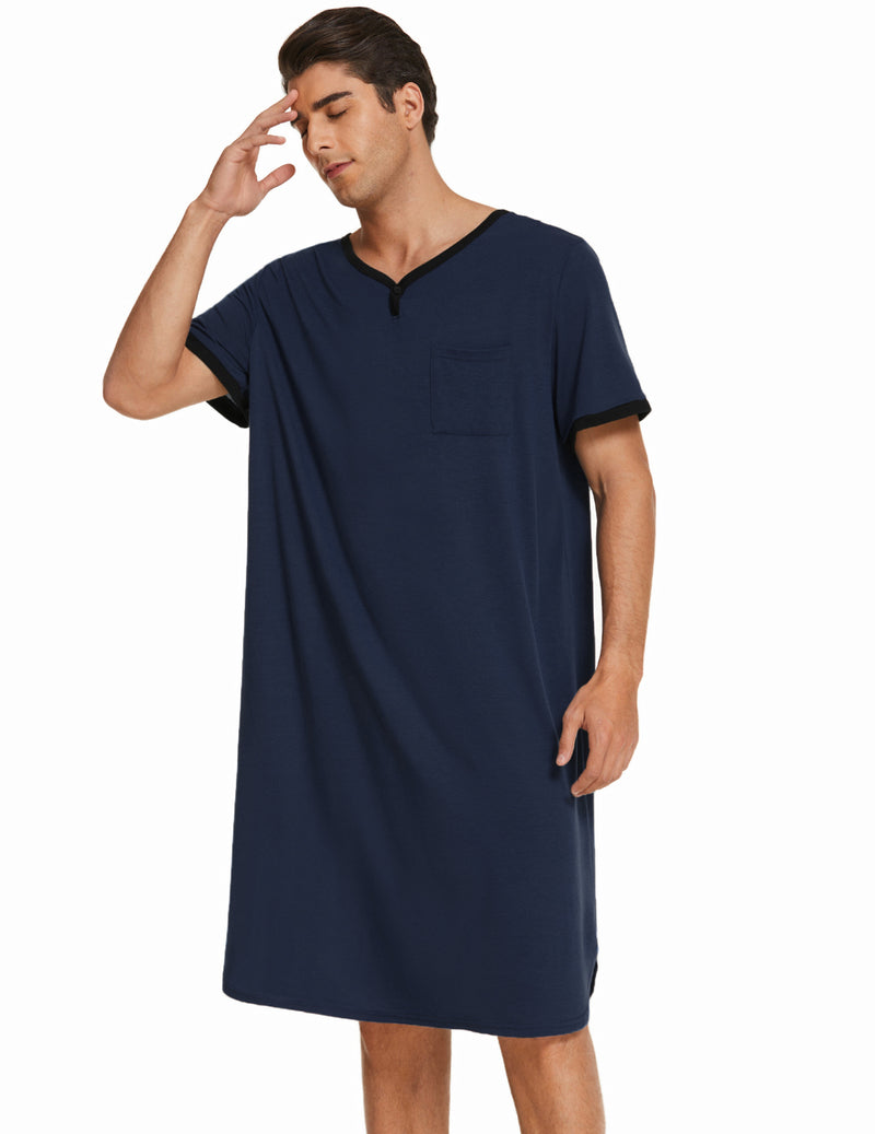 Ekouaer Men's Big & Tall Short Sleeve Henley Sleep Shirt