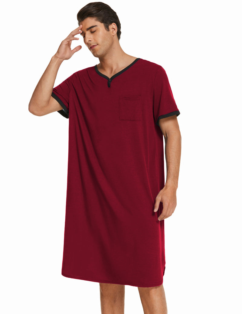 Ekouaer Men's Big & Tall Short Sleeve Henley Sleep Shirt