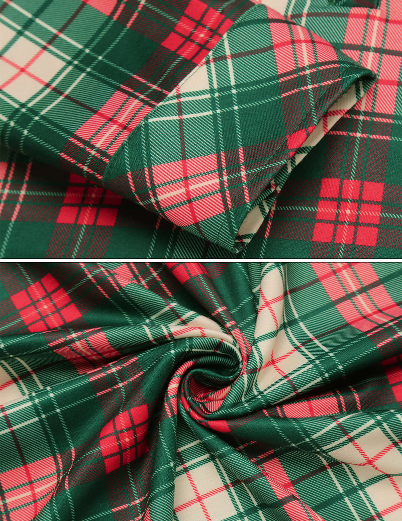 Long Sleeve Full Length Plaid Sleepwear With Pockets