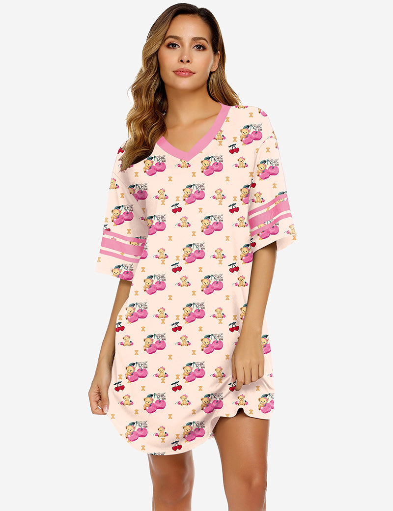 Ekouaer Stylish Contrast Color Cool Sleep Dress (US Only)