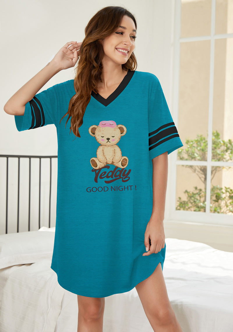 Ekouaer Stylish Contrast Color Cool Sleep Dress (US Only)