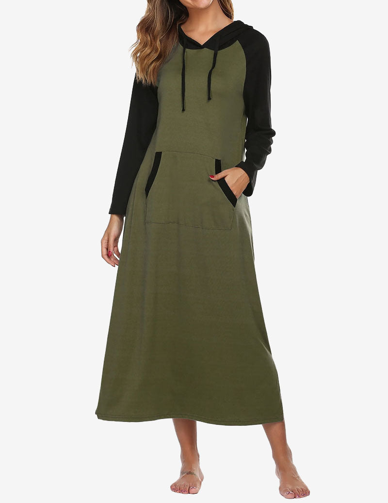 Ekouaer Contrast Color Hooded Nightdress (US Only)
