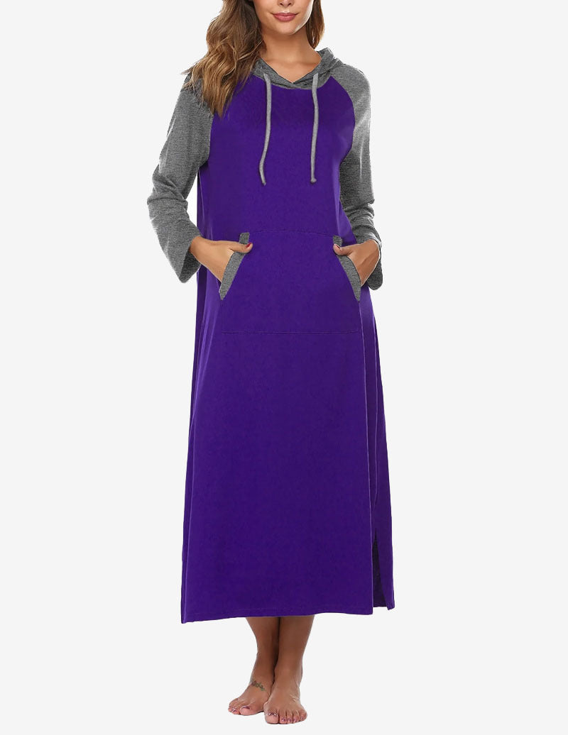 Ekouaer Contrast Color Hooded Nightdress (US Only)