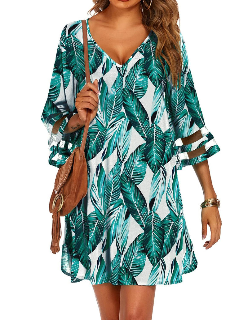 Swimsuit Cover Up 3/4 Bell Sleeve Beachwear