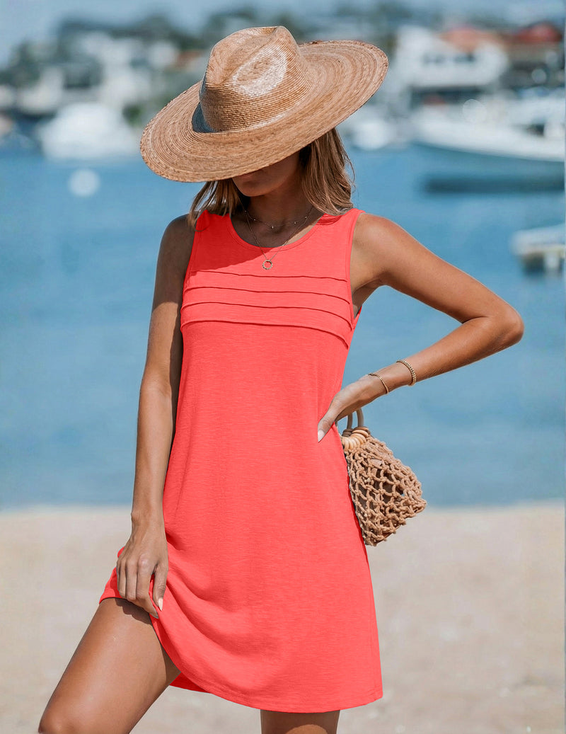 Pleated Front Bathing Suit Coverups Casual Tank Beach Dress