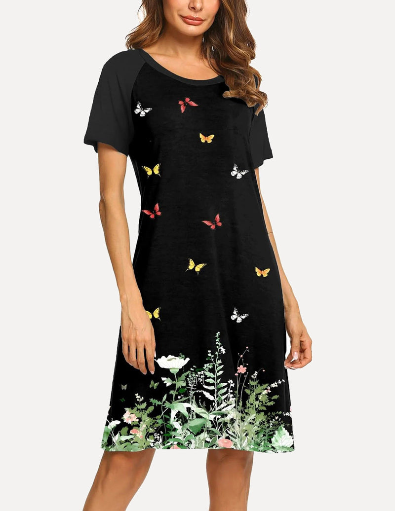 Teddy Short Sleeve Night Dress Printed Sleepwear