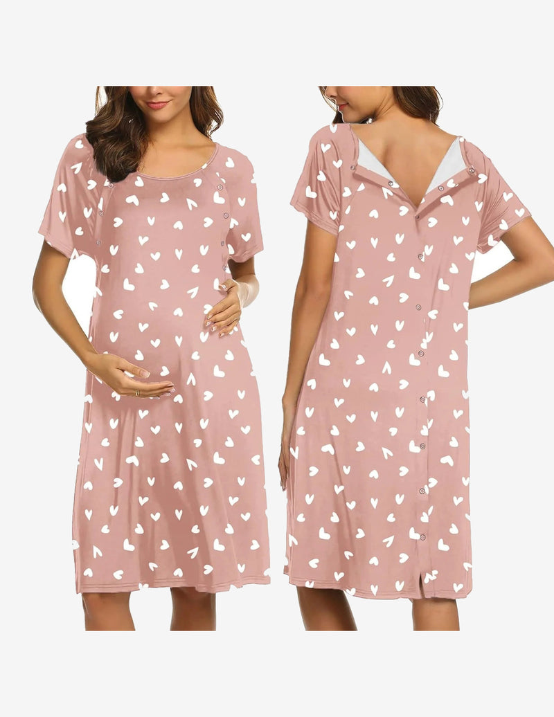 Short Sleeve Maternity Nightgown with Button