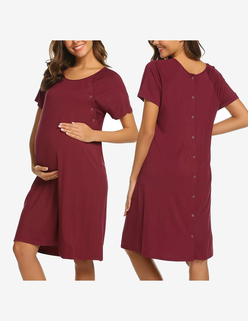Short Sleeve Maternity Nightgown with Button