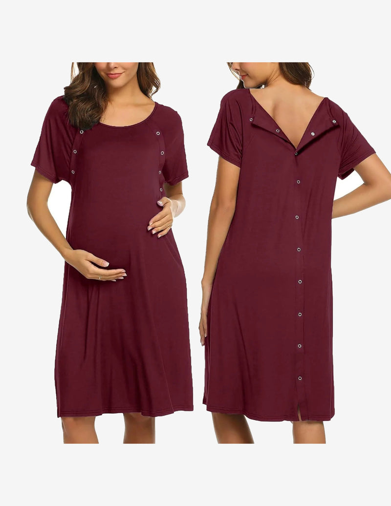 Short Sleeve Maternity Nightgown with Button