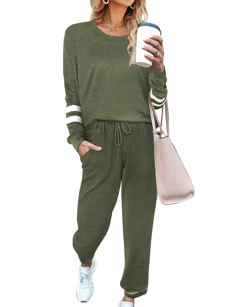 Solid Pajamas Set with Pockets 2 Piece Outfits Lounge Sets