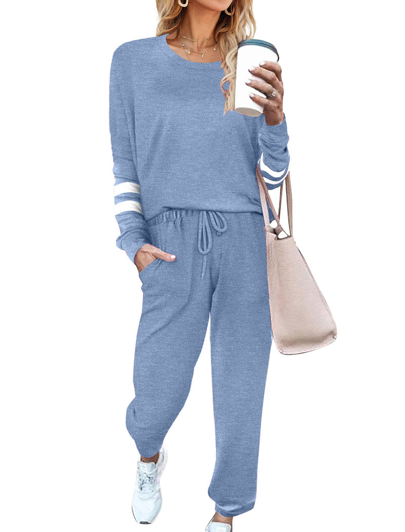 Solid Pajamas Set with Pockets 2 Piece Outfits Lounge Sets