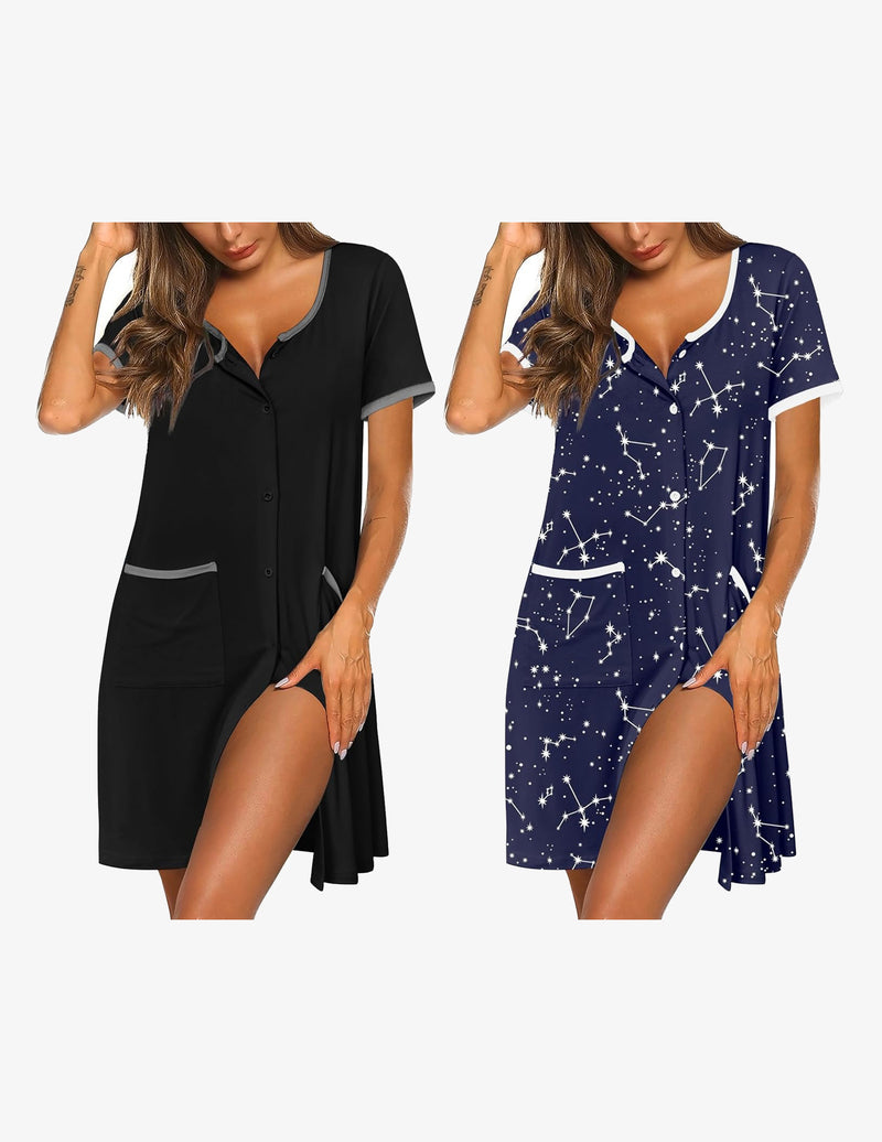 Ekouaer 2 Pack Button Down Sleep Shirts Dress