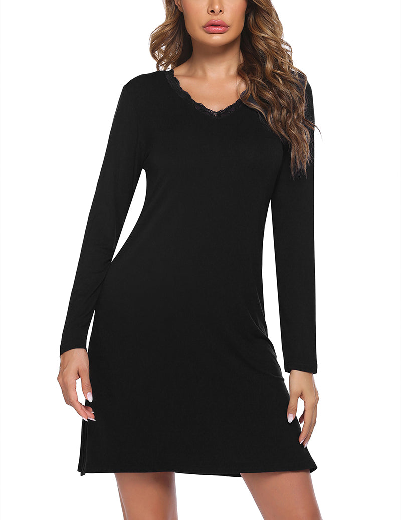 Long Sleeve Nightgowns Lace Night Dress