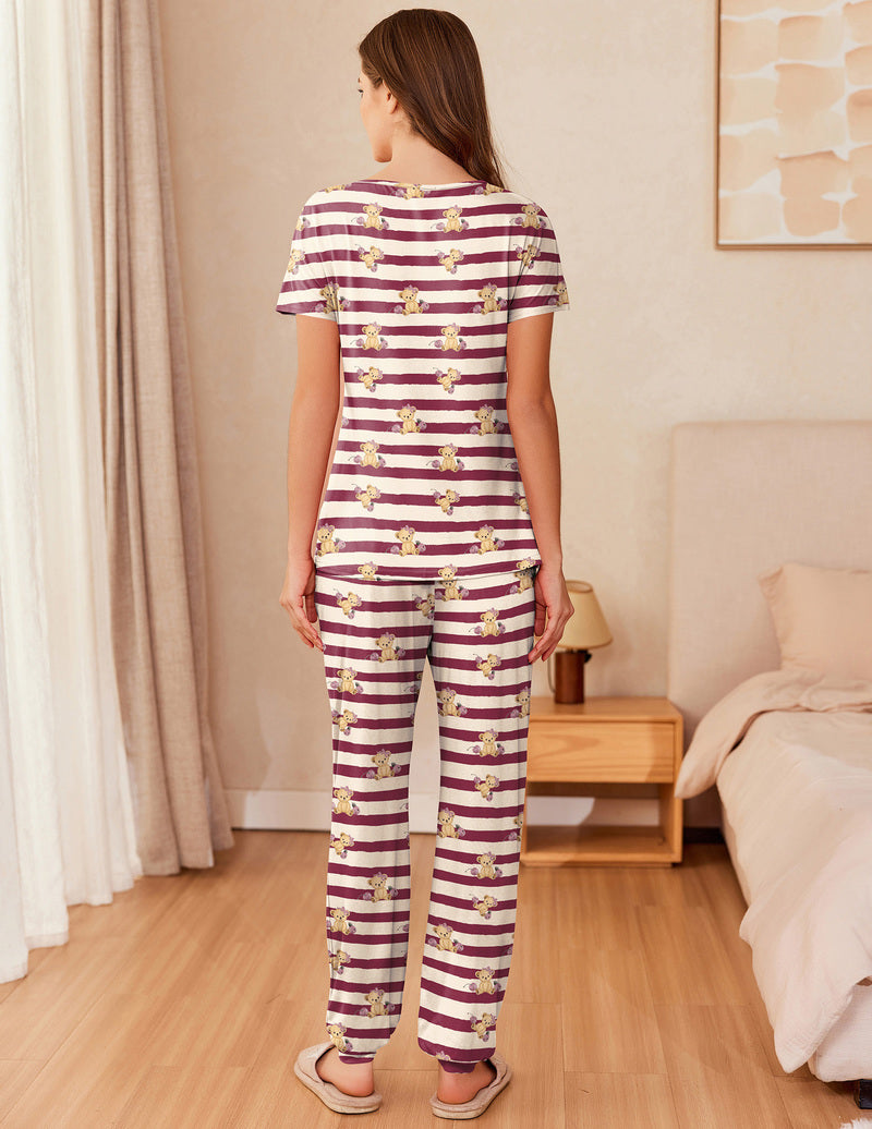 Ekouaer Teddy Pajama Sets Short Sleeve Lounge Sets