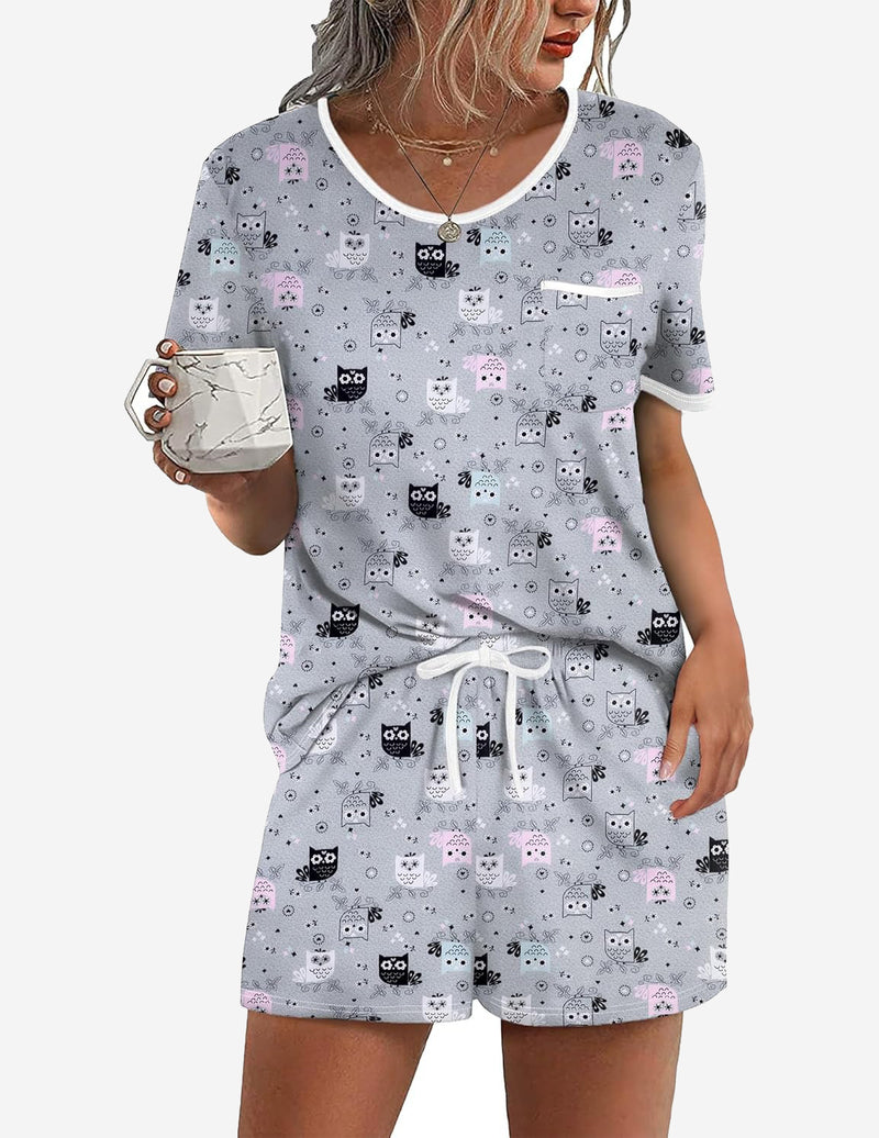 Ekouaer Teddy Print Pajama Set 2 Piece Lounge Set