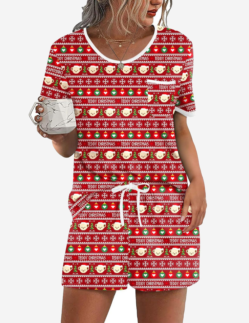 Ekouaer Teddy Print Pajama Set 2 Piece Lounge Set