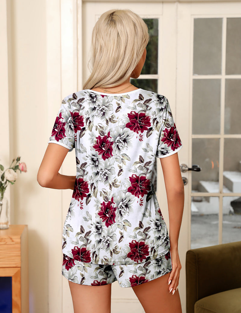 Ekouaer Teddy Print Pajama Set 2 Piece Lounge Set