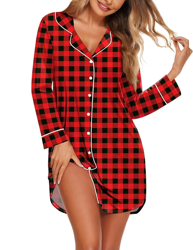 Ekouaer Long Sleeve Sleepshirt Pajama Dress