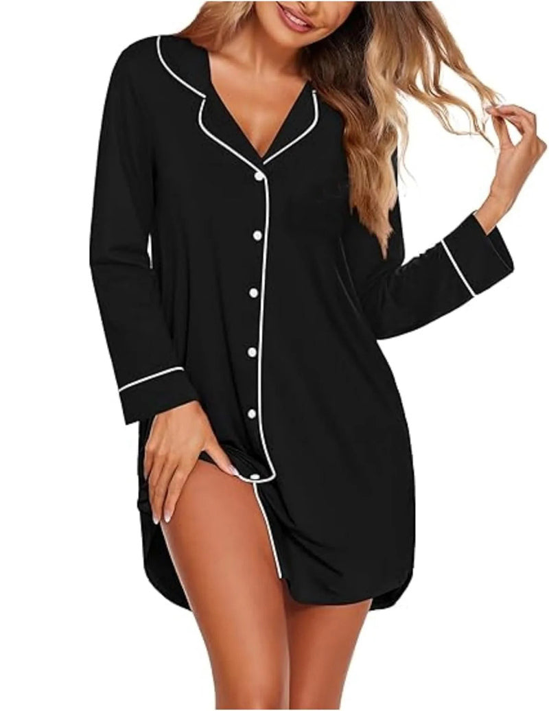 Ekouaer Long Sleeve Sleepshirt Pajama Dress