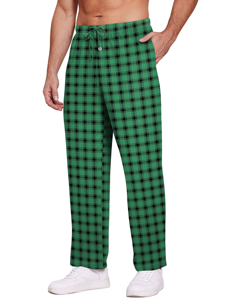 Men's Plaid Pj Lounge Pants with Pockets & Drawstring
