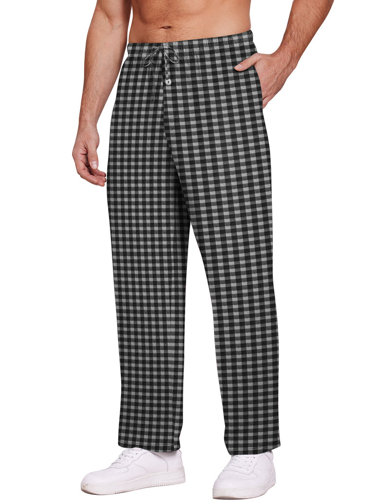 Men's Plaid Pj Lounge Pants with Pockets & Drawstring