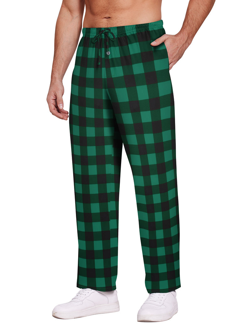 Men's Plaid Pj Lounge Pants with Pockets & Drawstring