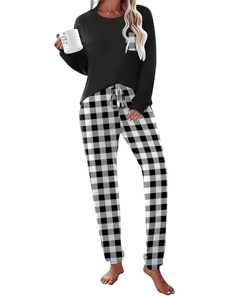 Ekouaer Womens Pajamas Set Long Sleeve Christmas PJ Sets Soft Lounge Set for Women Sleepwear Joggers with Pockets