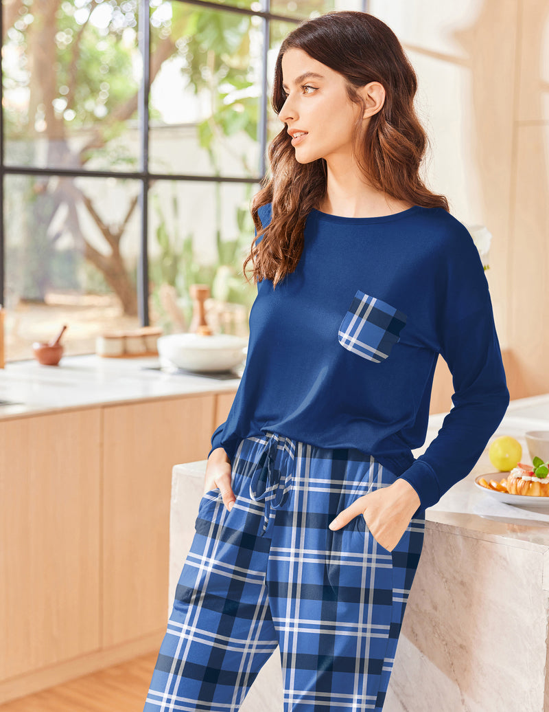 Ekouaer Womens Pajamas Set Long Sleeve Christmas PJ Sets Soft Lounge Set for Women Sleepwear Joggers with Pockets