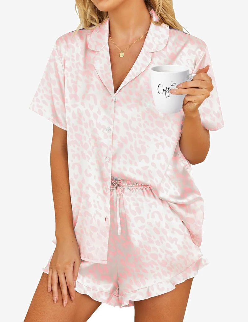 Teddy Satin Pajamas Set 2 Piece Silk Pjs Set