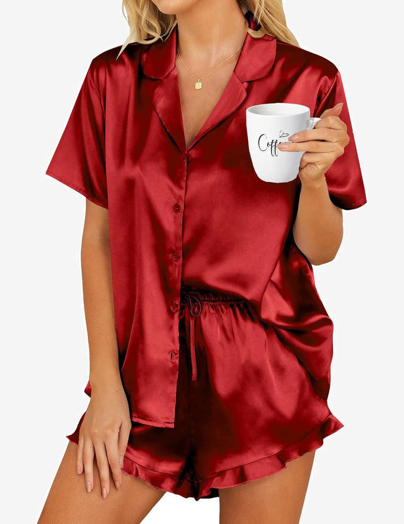 Teddy Satin Pajamas Set 2 Piece Silk Pjs Set