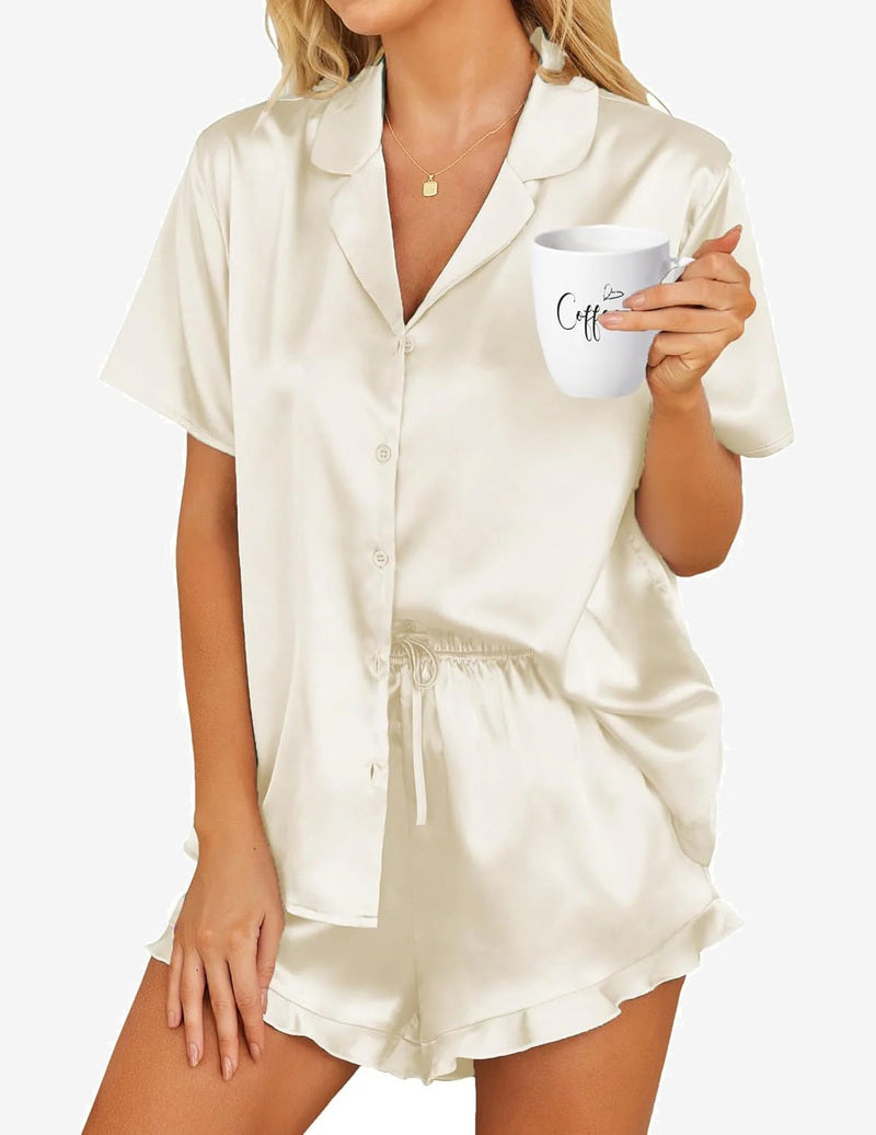 Teddy Satin Pajamas Set 2 Piece Silk Pjs Set
