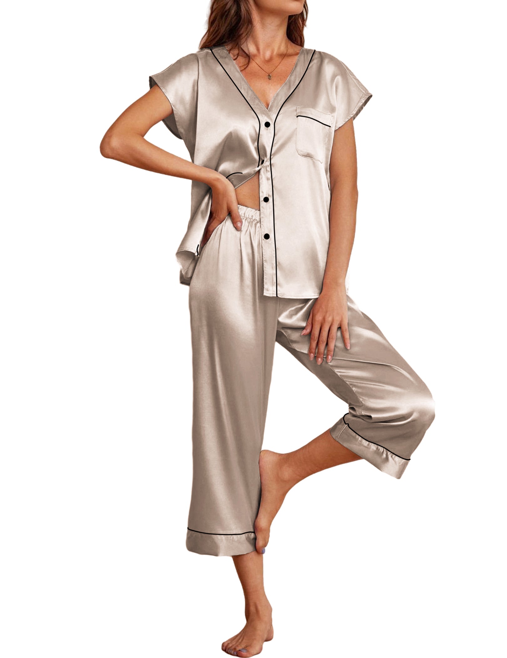 Ekouaer Silk Satin Pajamas Set (US Only)