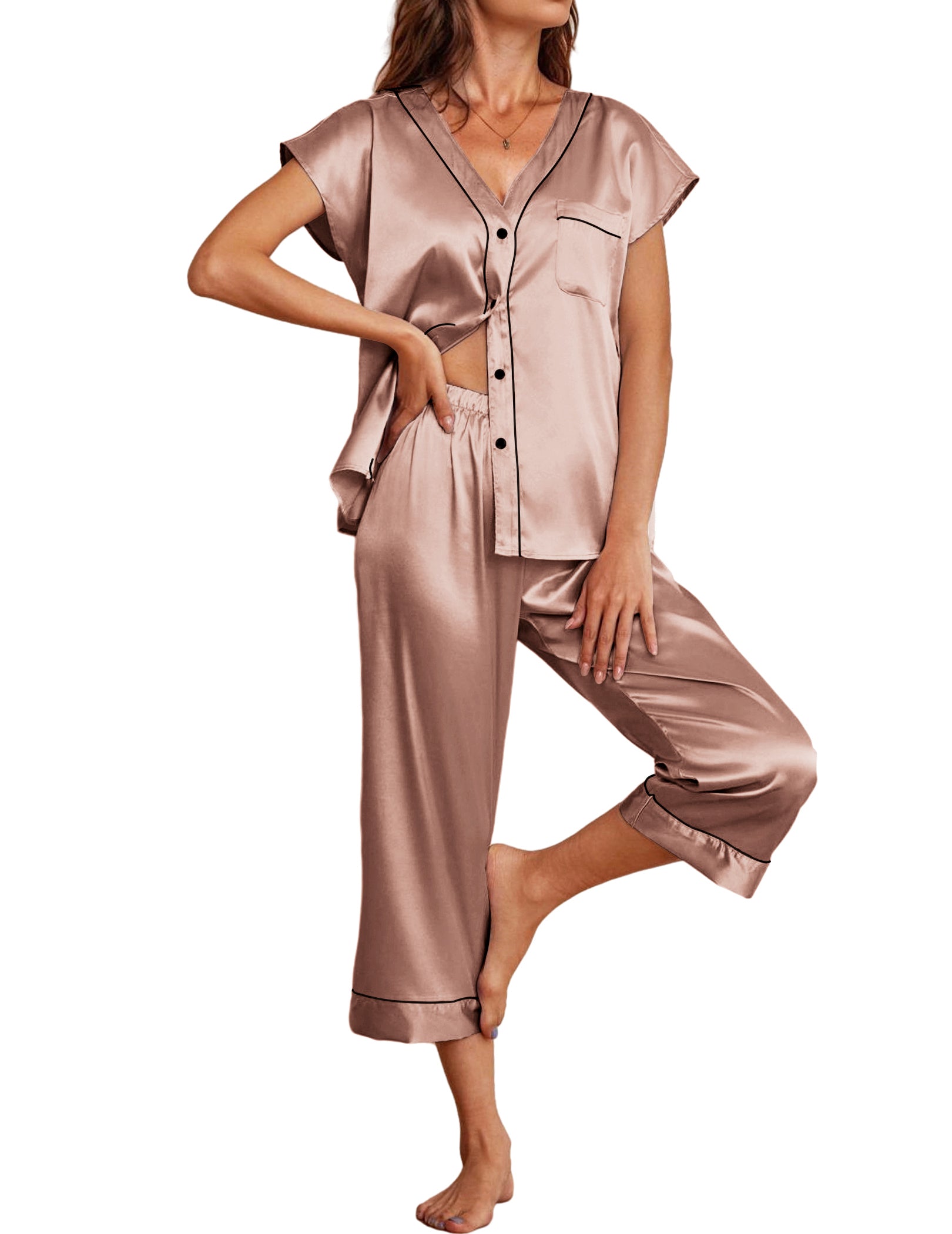 Ekouaer Silk Satin Pajamas Set (US Only)