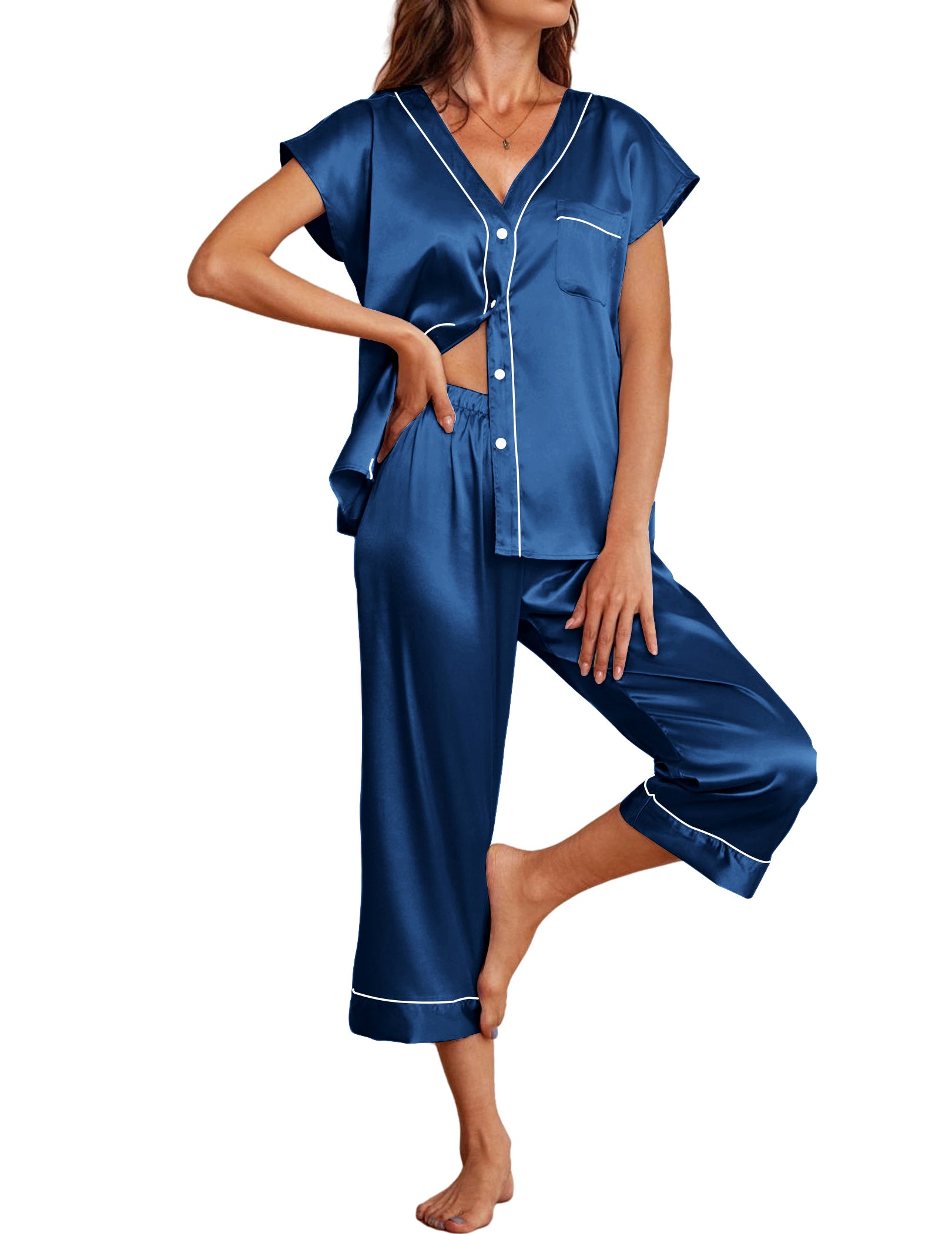 Ekouaer Silk Satin Pajamas Set (US Only)