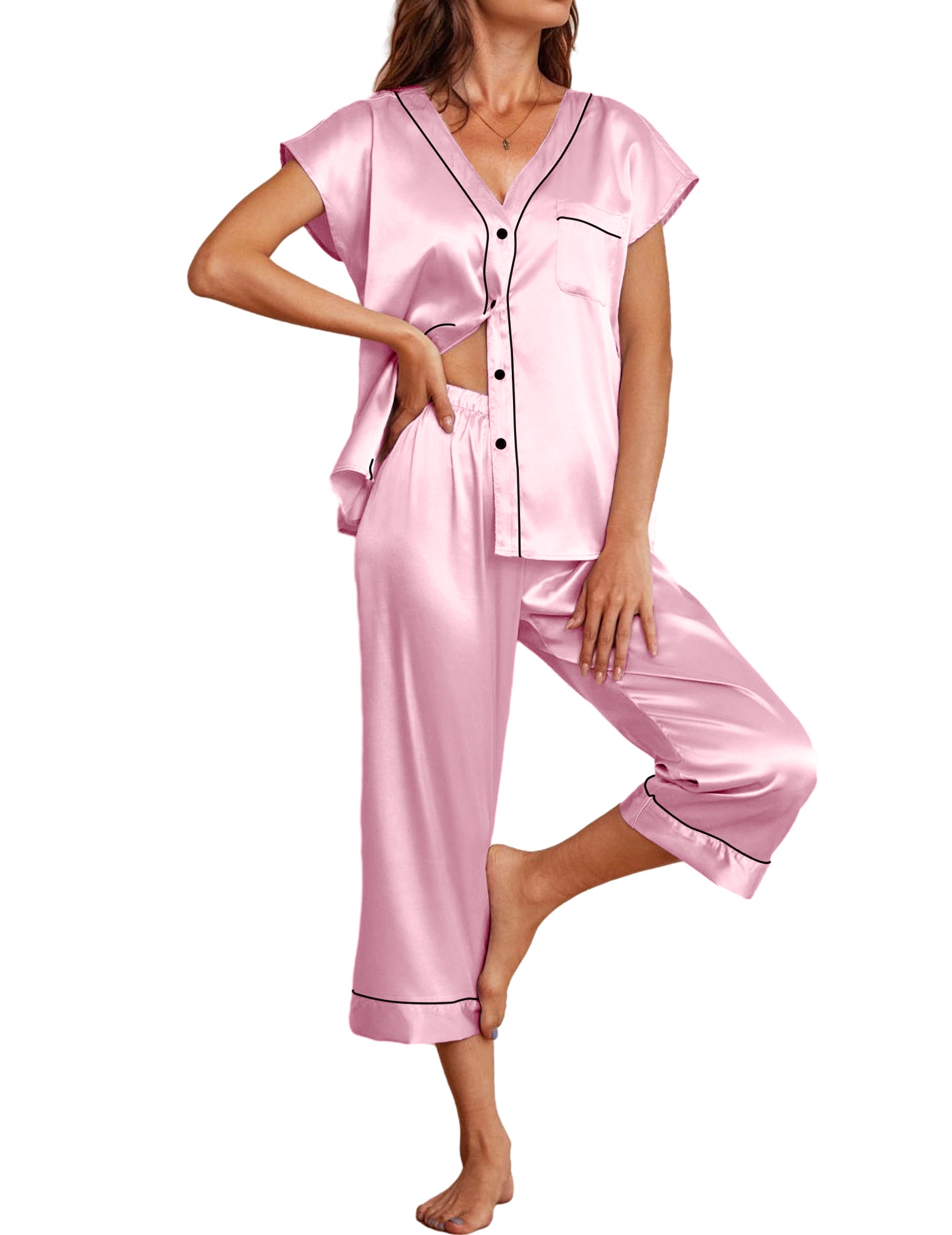 Ekouaer Silk Satin Pajamas Set (US Only)