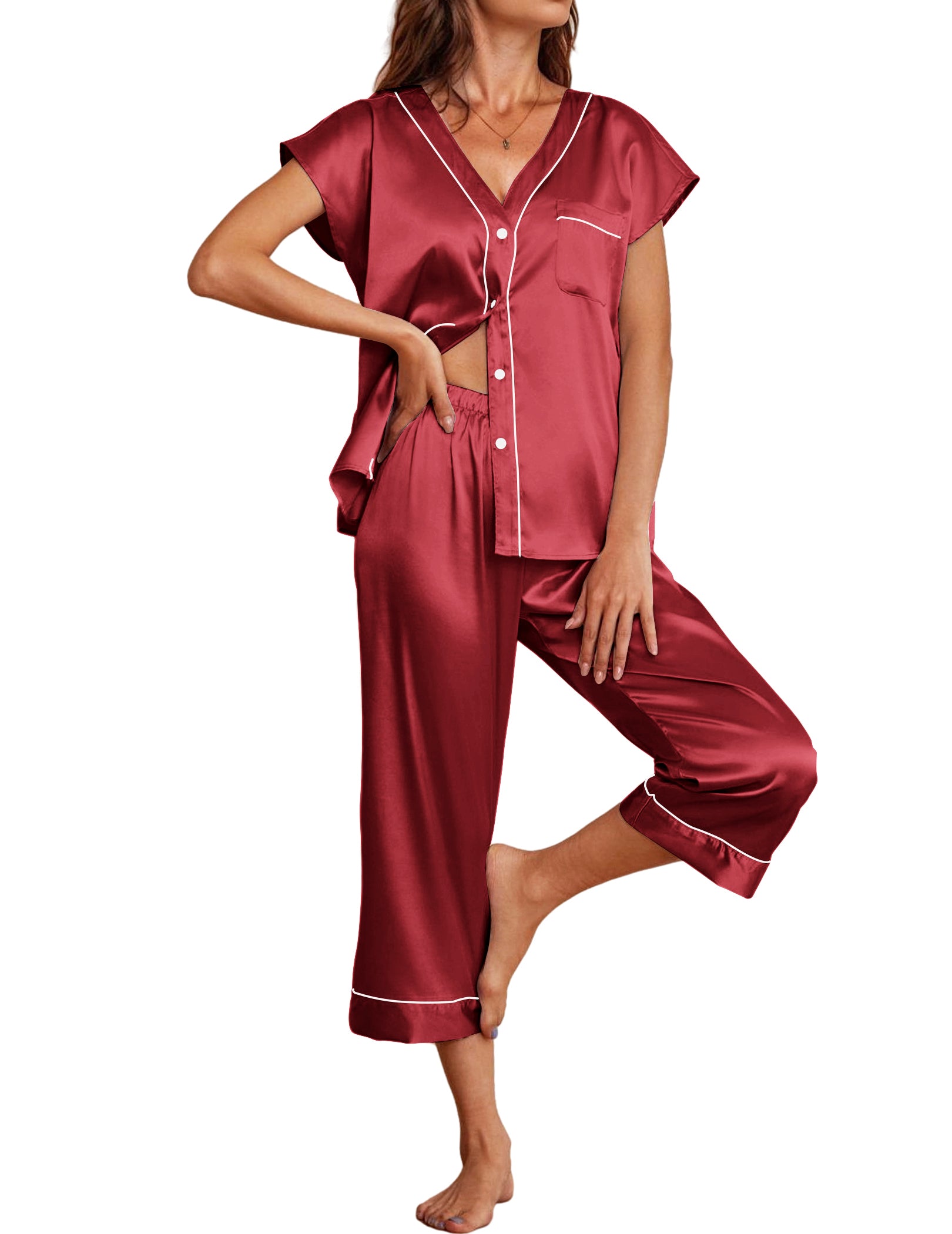 Ekouaer Silk Satin Pajamas Set (US Only)