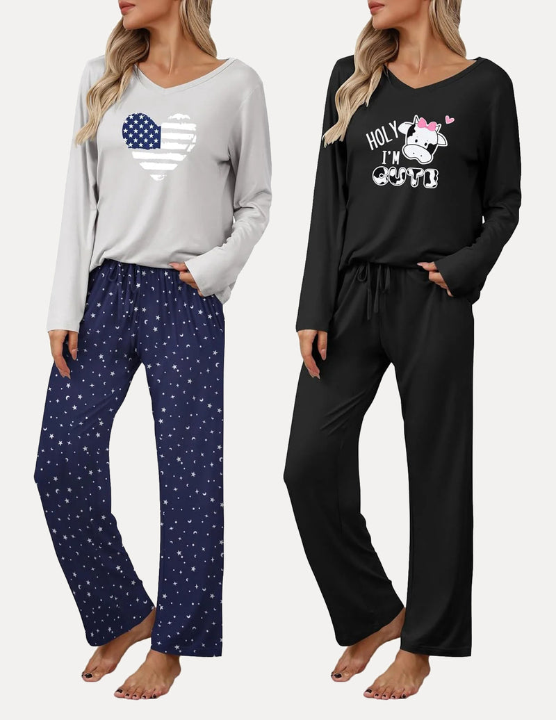 2 Pack Teddy Pajama Set Long Sleeve Top and Pants