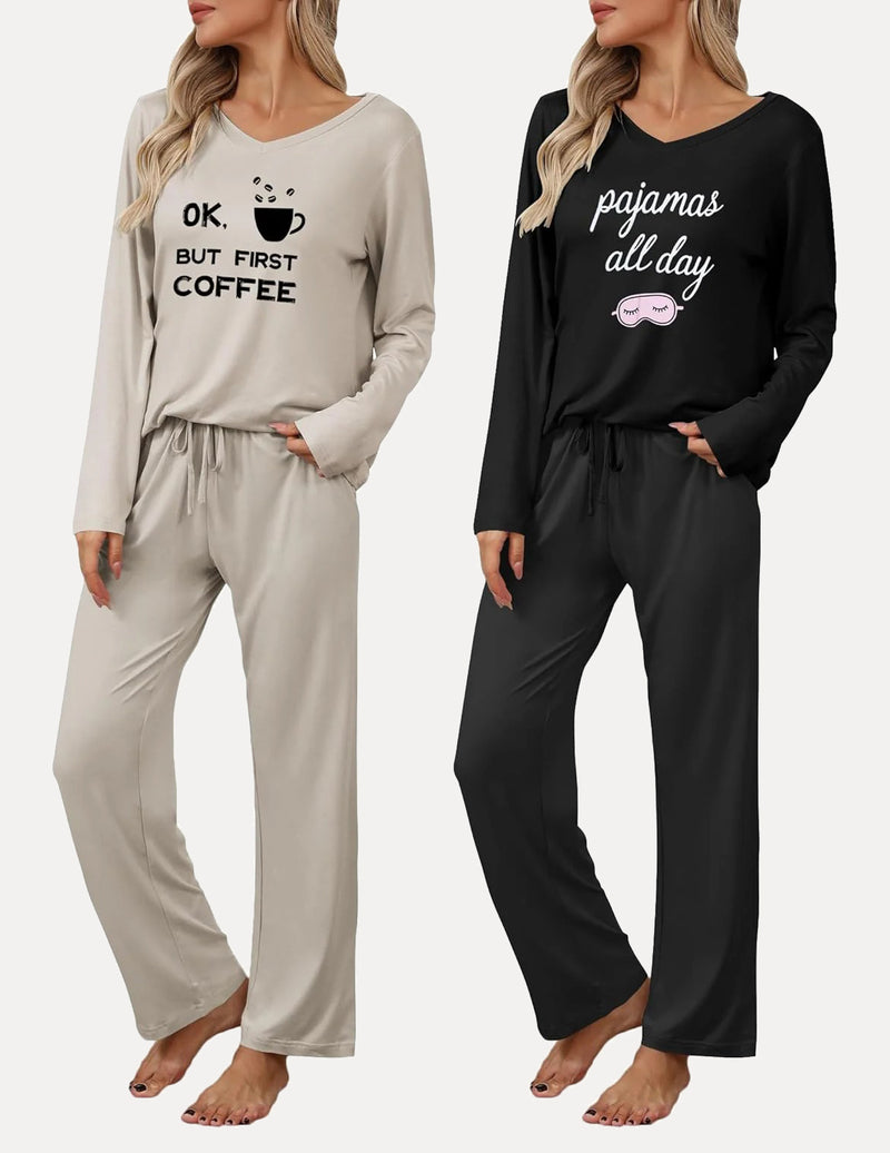 2 Pack Teddy Pajama Set Long Sleeve Top and Pants