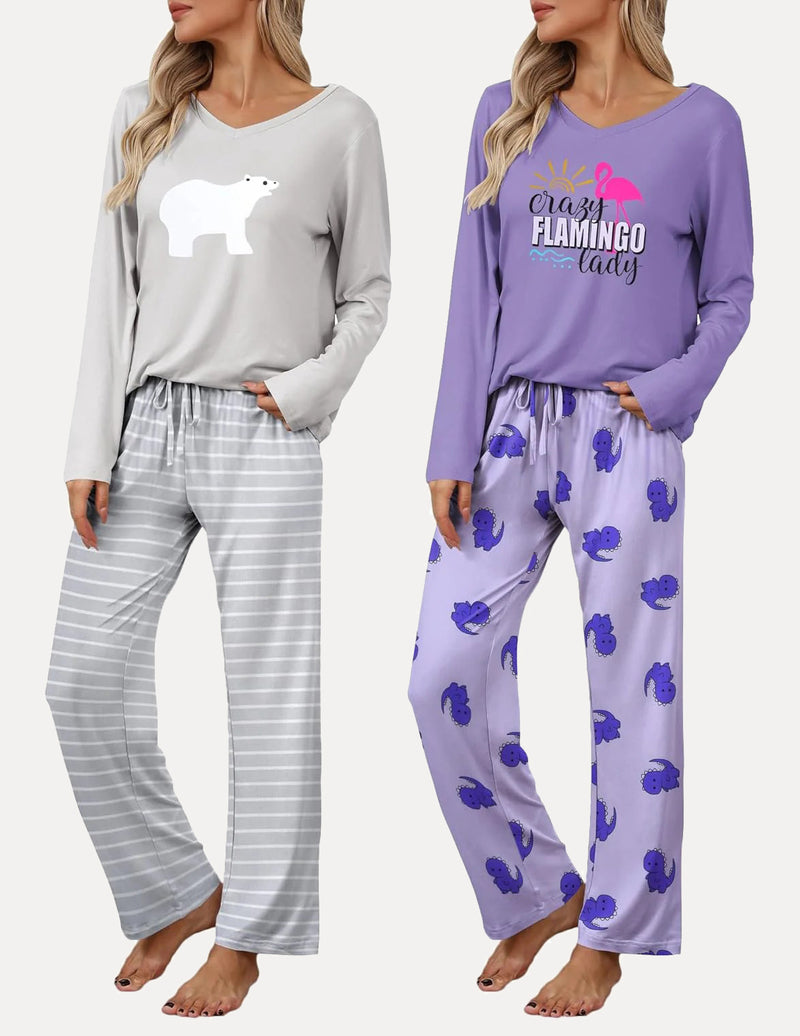 2 Pack Teddy Pajama Set Long Sleeve Top and Pants
