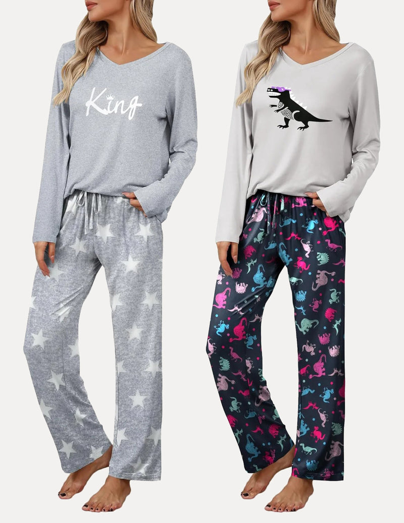 2 Pack Teddy Pajama Set Long Sleeve Top and Pants