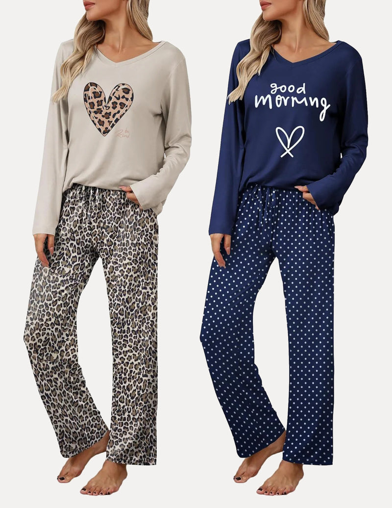 2 Pack Teddy Pajama Set Long Sleeve Top and Pants