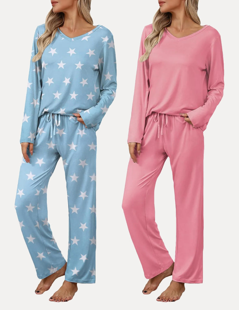2 Pack Teddy Pajama Set Long Sleeve Top and Pants