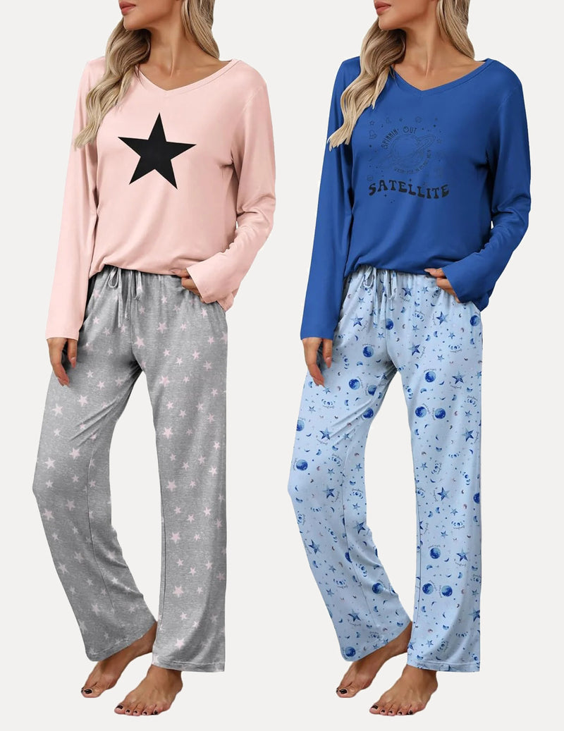 2 Pack Teddy Pajama Set Long Sleeve Top and Pants