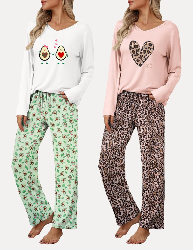 2 Pack Teddy Pajama Set Long Sleeve Top and Pants