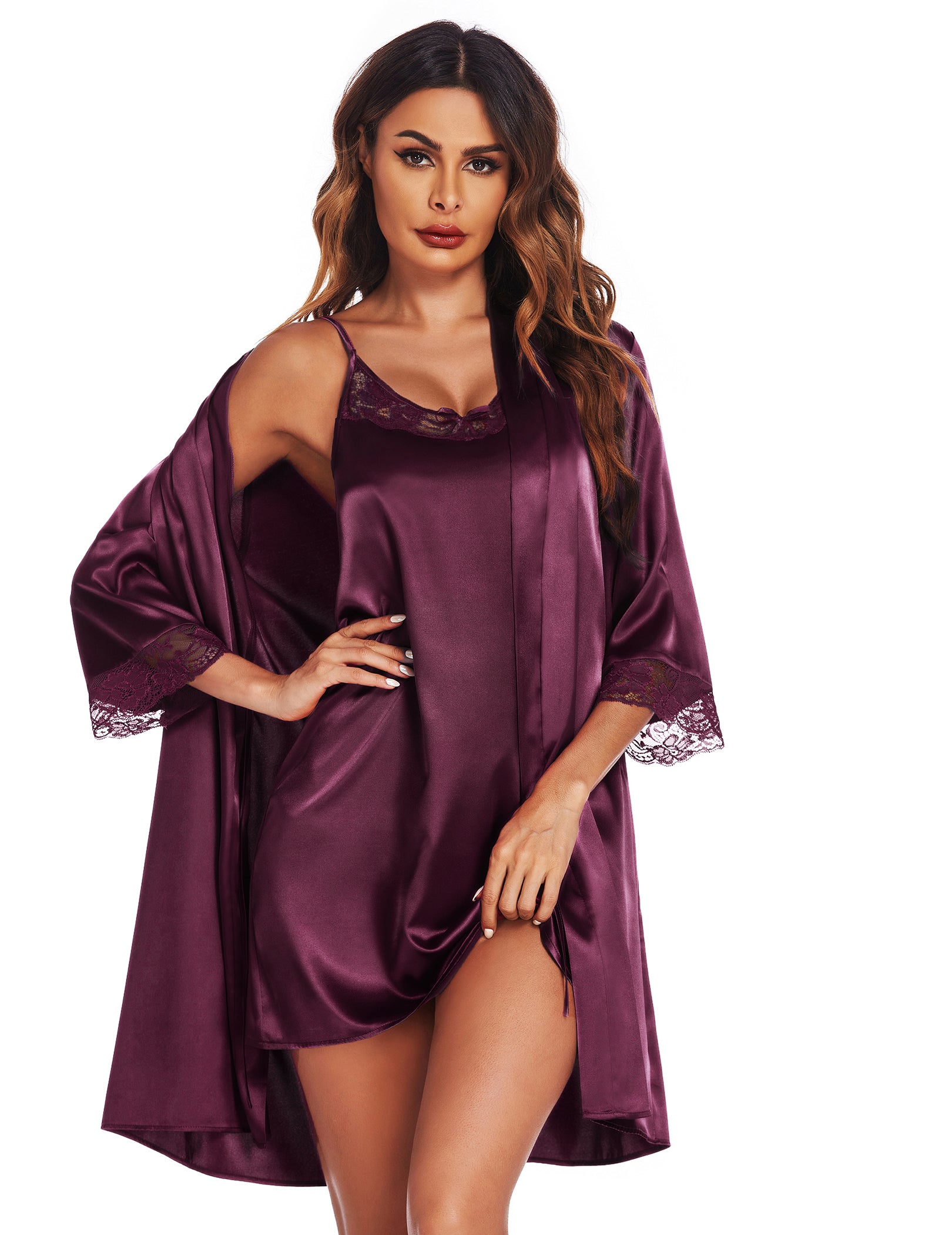 Ekouaer Satin Robes Set Women's Silk Pajama Set with Nightgown 2 Piece  Sleepwear Sexy Lingerie Cami Nightwear : : Clothing, Shoes 