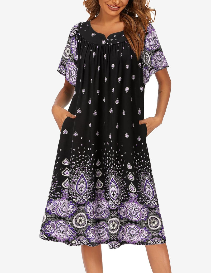 Short Sleeve House Dress with Pockets