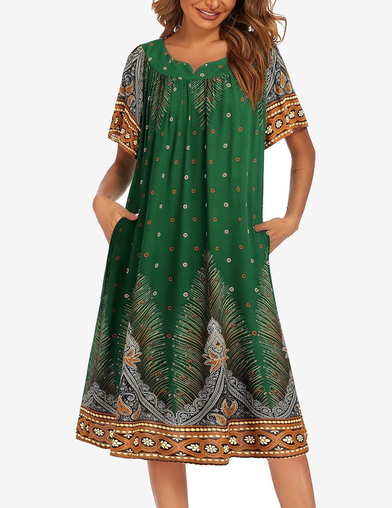 Short Sleeve House Dress with Pockets