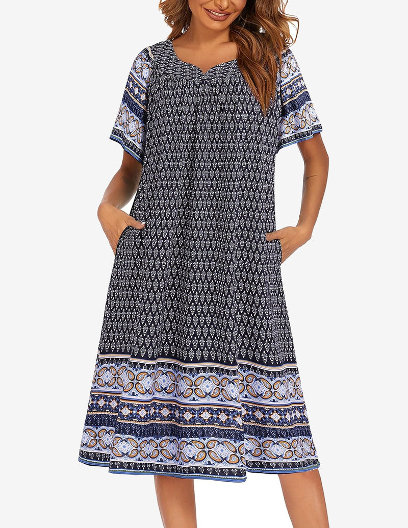 Short Sleeve Floral House Dress with Pockets